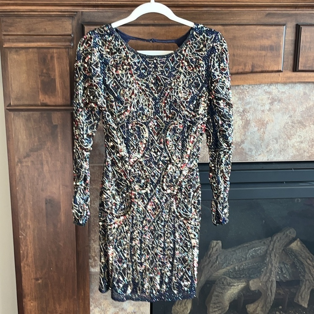 Exquisite fully beaded PRIMAVERA COUTURE long sleeve mini dress formal size 6 - Picture 4 of 16